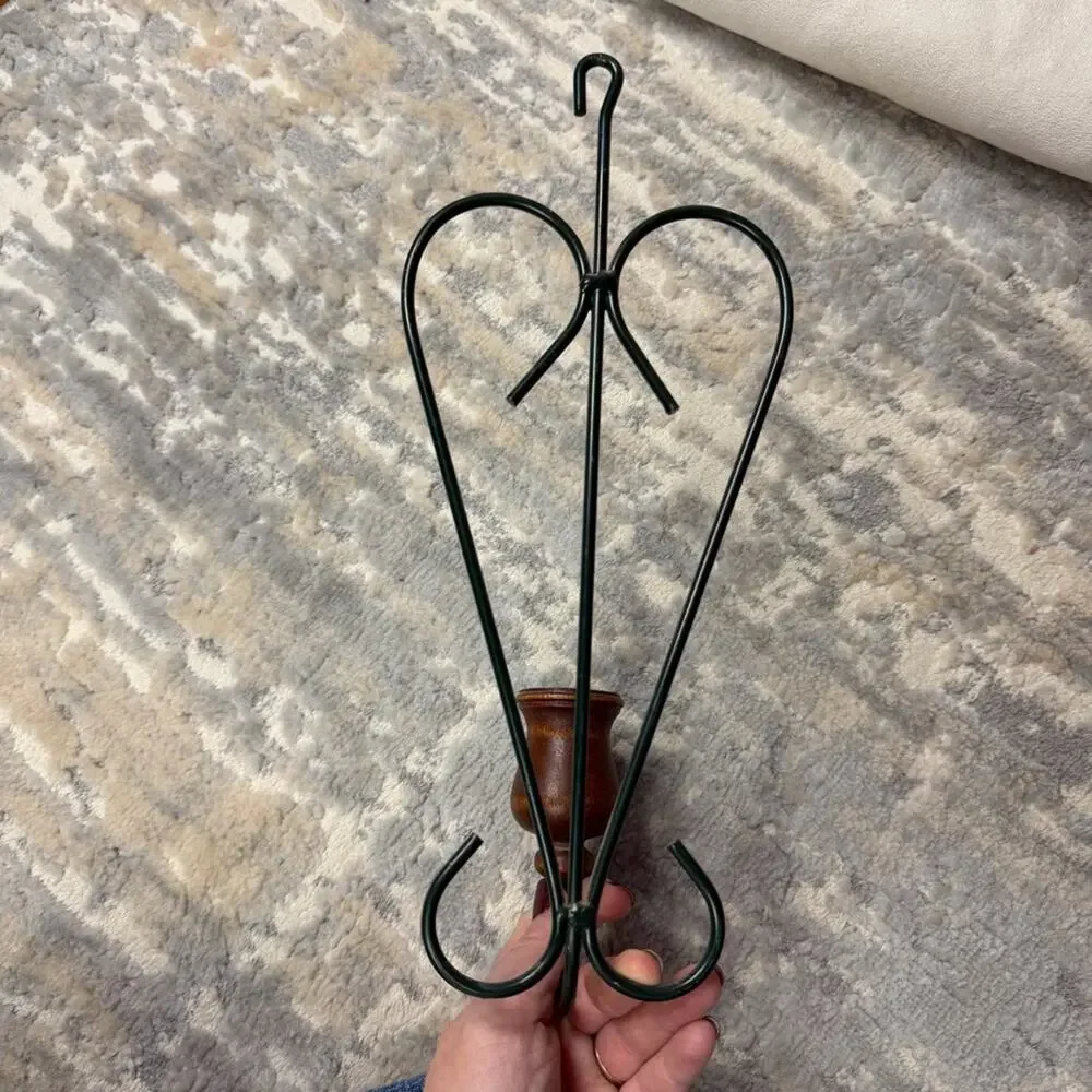 Vintage green metal heart-shaped wall sconce & green wood hearts 1990s